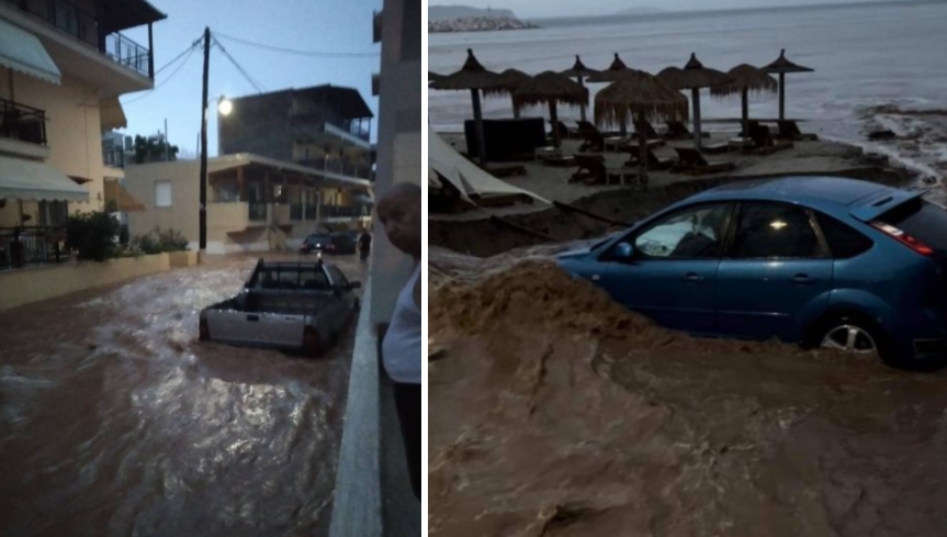 Невремето направи хаос на ова место во Грција: Поплавени хотели и куќи, поројот носеше автомобили (ФОТО)