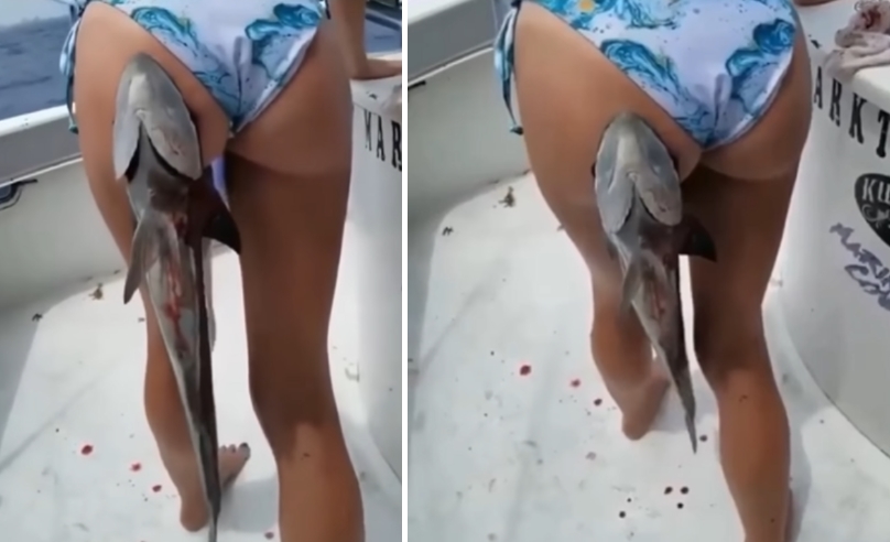 ДОСЕГА НЕВИДЕНО: Жена излезе од вода со риба која ја загризала за задникот (ВИДЕО)