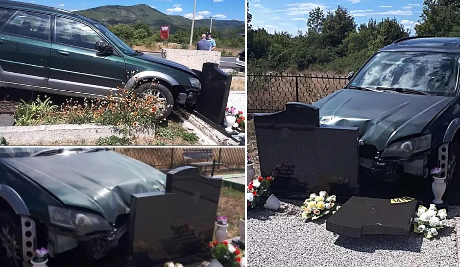 ФОТО: Возач заспал и со автомобил влетал на гробишта