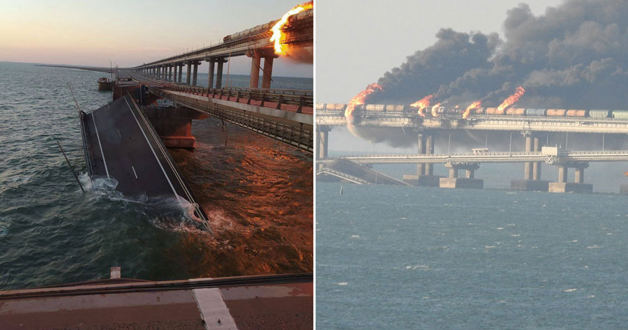 ГОЛЕМА ЕКСПЛОЗИЈА УТРОВО: Сериозно оштетен клучниот мост меѓу Крим и Русија (ВИДЕО)
