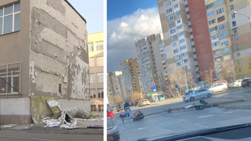 (фото) НАЈНОВА ВЕСТ: ПАДНАТИ СЕМАФОРИ, ФАСАДИ- Ветерот носеше се пред себе- хаос во Софија