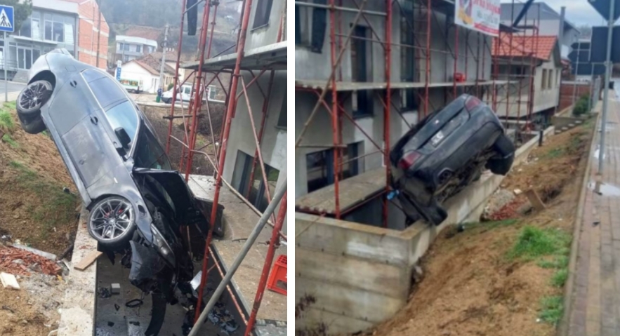 ФОТО: Страшна сообраќајка утрово во Македонија- луксузно БМВ се заби во градежно скеле