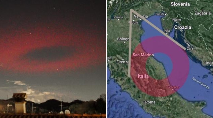 СИТЕ ЗБОРУВААТ ЗА ОВОЈ ФЕНОМЕН: Морничав црвен круг со пречник од 360 км. блесна над Јадранот како НЛО (ФОТО)